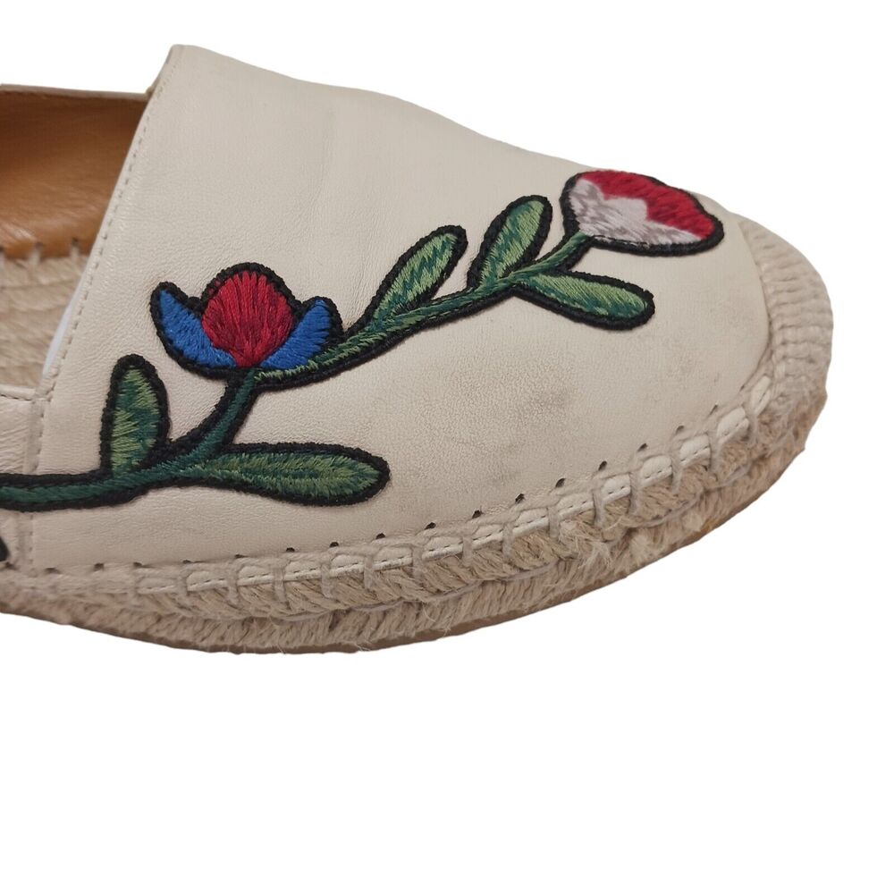 Gucci Leather Espadrille Sz 8.5‎ Ivory Red Floral Embroidered PILAR NAPA Ophelia - Picture 5 of 16
